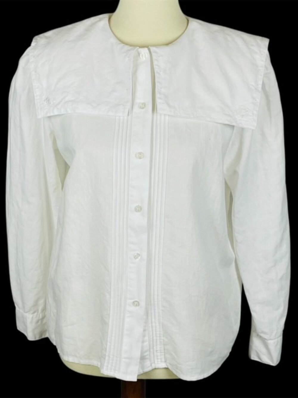 Vtg Bryn Connelly Sailor Collar Top Sz 6 White Floral Embroidered Pintuck Pleats